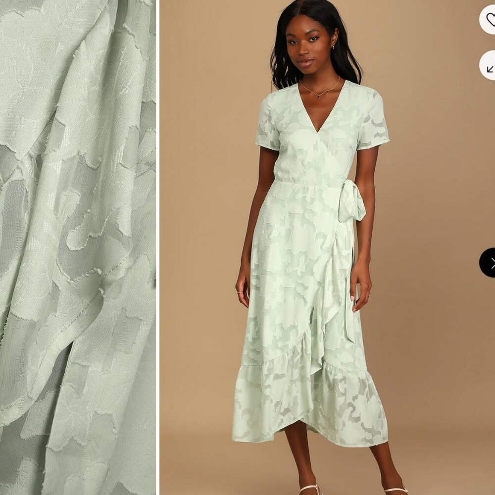 Lulu's Mint Green Floral Jacquard Wrap Maxi Dress